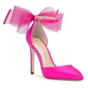 Jessica Simpson Hot Pink Pointed-Toe Ankle-Strap Pump with Mesh Bow